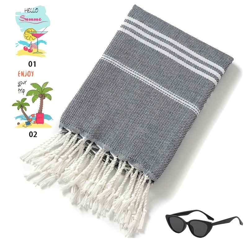 TEMU 2pcs - Fashion Glasses + Beach Towel, Personalized Printed Beach Towel For Beach Vacation, Adult Bath Towel, Custom Name, Turkish Tassel Beach