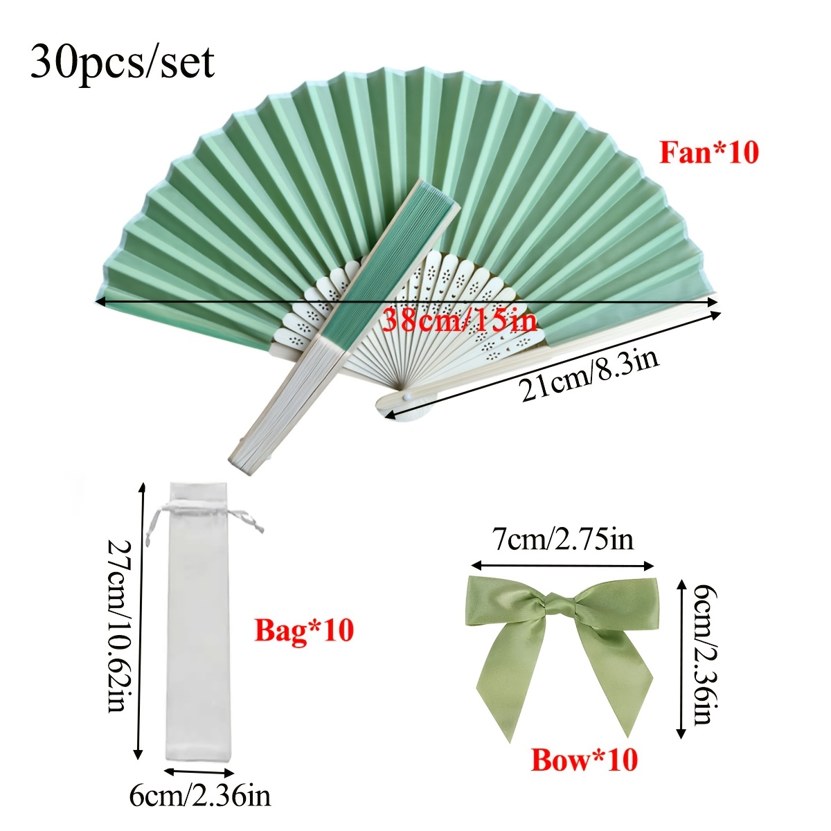 TEMU - Wedding Folding Fan, Women's Handheld Folding Fan With And Transparent Bag, Wedding Party Decoration. Suitable For Bridesmaid Gifts, Wedding