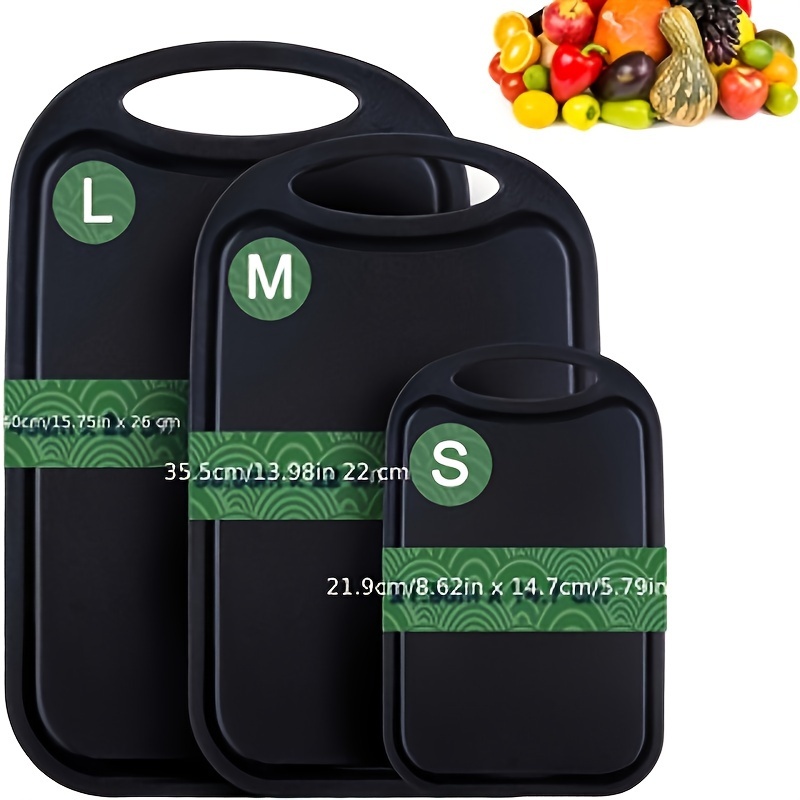 

3pcs Black Cutting Board Set With Juice & Non-slip Handle - Bpa Free, Dishwasher Safe For Meat, Vegetables, Fruits - Essential Kitchen Gadgets, Chopping Boards|decorative Board| Plastic Boards