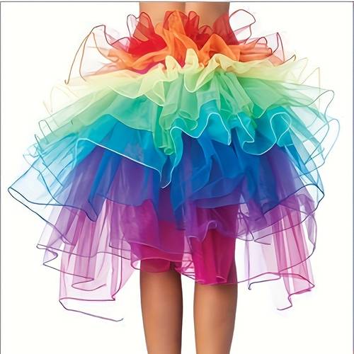 regenbogen-tutu-rock, bunte energie, mehrfarbiger tüllrock für party, bühnenauftritt, laufen, prinzessinnen-thema, polyestermischung, handwäsche, keine stromversorgung erforderlich