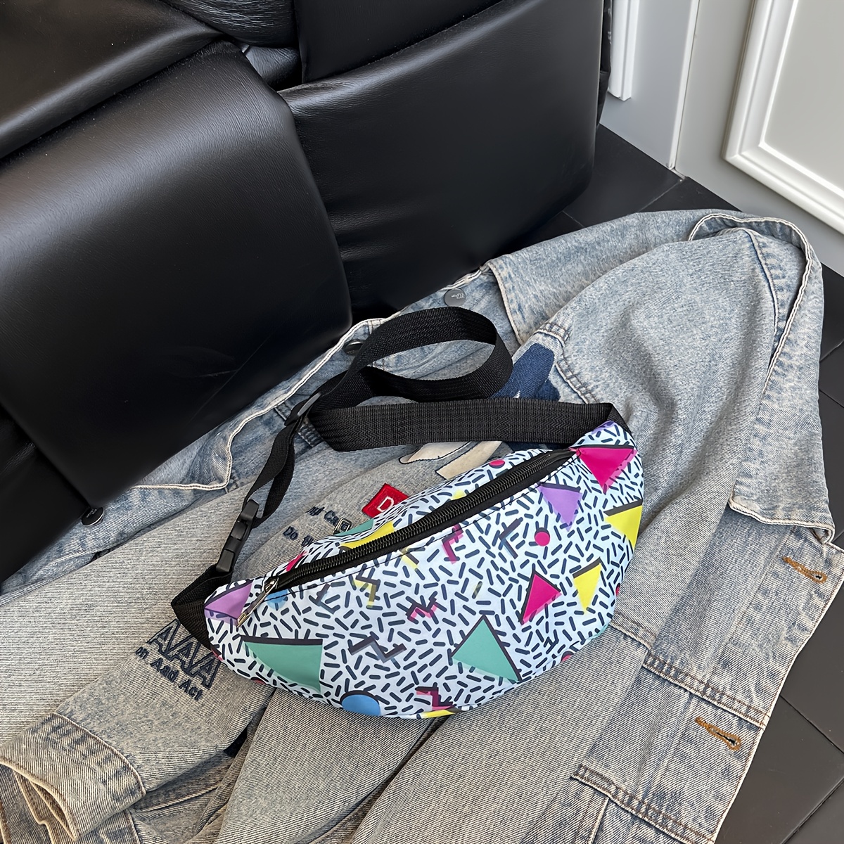 Nylon Painted Waist Bag, Single-shoulder Crossbody Bag, Outdoor Running Waist Pack, Sports Chest Bag, Unisex Fashion Fitness Waist Bag, Crossbody Chest Bag, Bag Pattern Cut