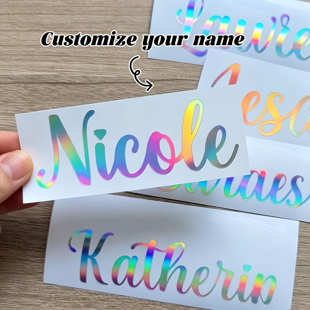 TEMU Custom Holographic Name Laser High Quality Vinyl Stickers, Personalized Letter Decals For Cup Glass Window Wedding Wall Home Decoration
