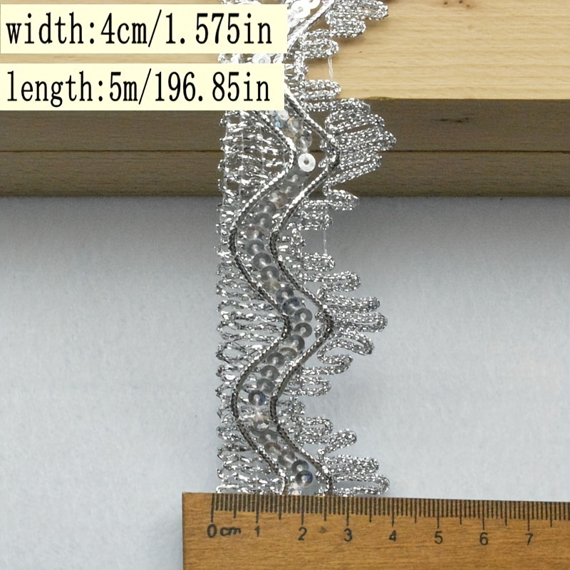 Image of 5-meter Golden Silvery Sequined Wavy Crown Centipede Lace Ribbon With Sequins, Striped Appliqué Trim For Cosplay Costumes, Sewing Garments, Curtain Trims, And Ethnic Decorative Lace Ribbons
