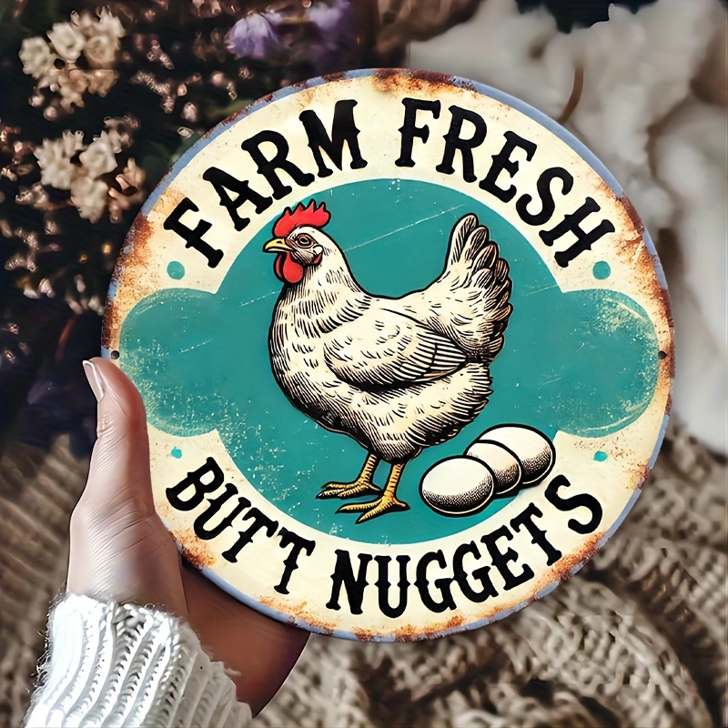 

Farm Fresh Chicken Nuggets 7.8x7.8" Metal Sign - Rustic Outdoor & Kitchen Decor, Perfect For Farmhouse Yard And Home Wall Art Chicken Yard Decor Chicken Outdoor Decor