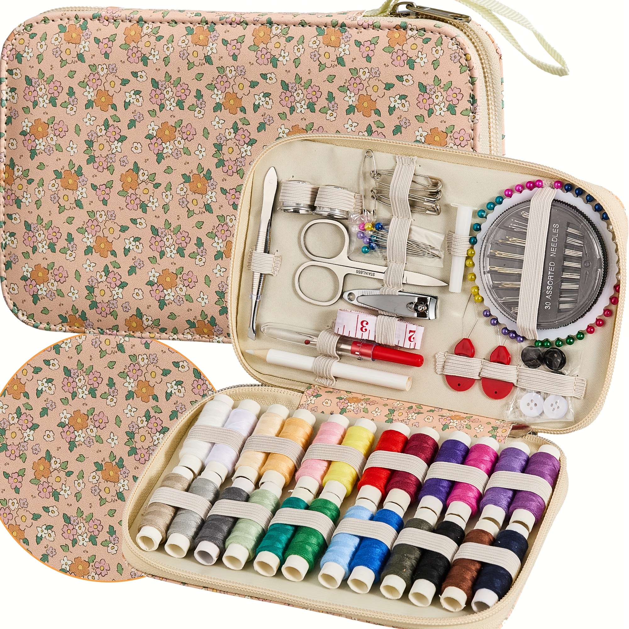 Image of 130pcs Ditsy Floral Sewing Kit With All Supplies, Professional And Travel Sewing Set For Adults, Use