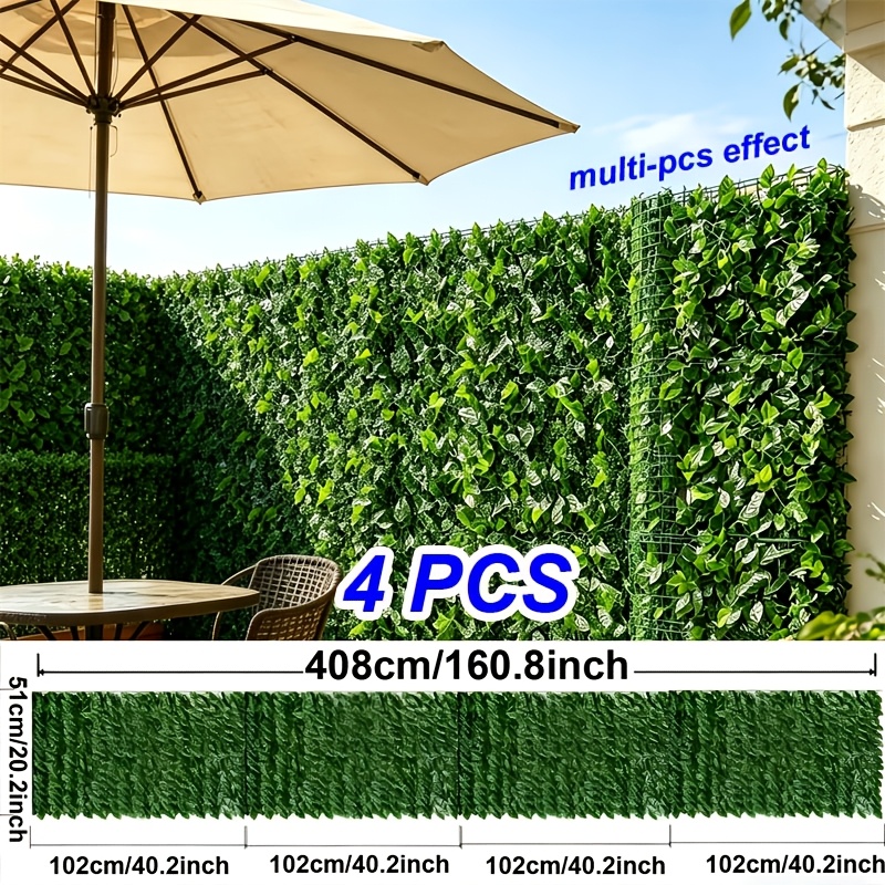 TEMU 4 Rolls Total Length 4.08 Meters Realistic Green Leaf Fencing, Weather-resistant Plastic Material, Outdoor Privacy Decorative Wall Blocks,
