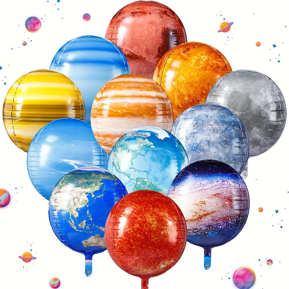 

12-piece 22" Solar System Foil Balloons - Earth, Moon & Stars Theme For Space-themed Parties, Birthdays, And Home Decor