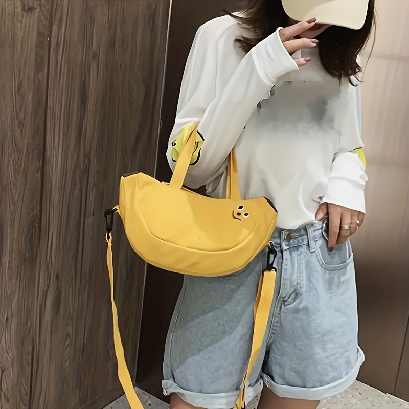 Bolsa de mano en forma de plátano, bolso de cruz de dibujos animados kawaii, pequeña bolsa de monedas para mujeres con tema de frutas, con cierre de cremallera, forro de poliéster, accesorio de ocio casual