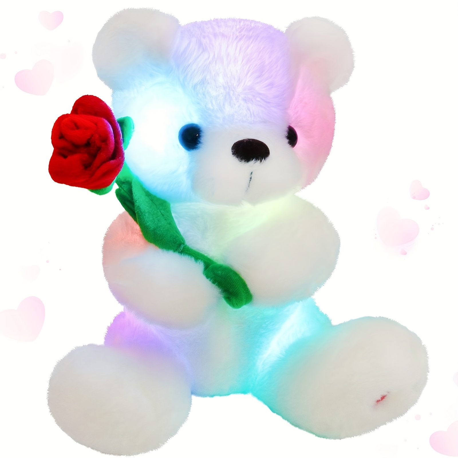 TEMU Glowing Rose Bear Plush Toy (without Battery), Happy Gift Cute Soft Stuffed Animal With Lights, Birthday Party Gifts Toy For Lover, Valentine's