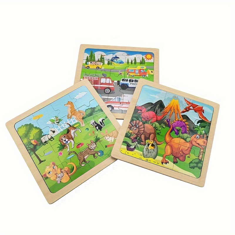 

Wooden Set Of 3 Pcs, Dino Pets Vehicles Puzzles Difficulty From 9 Pcs To 16 Pcs 25 Pcs Educational Preschool Toys Gifts