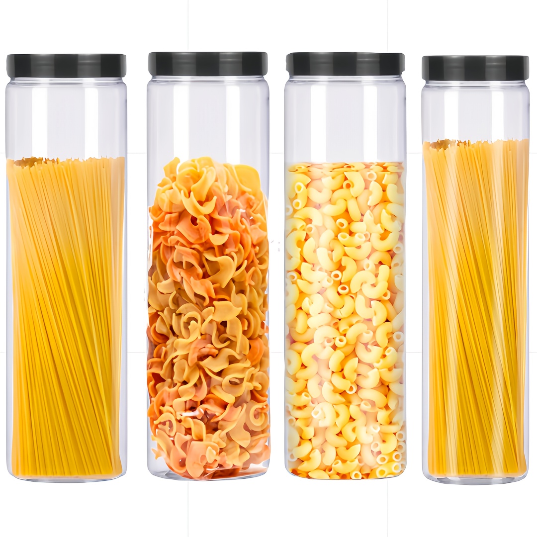 Image of 4/8pcs Round Pasta Storage Jar Cookie Container Sleeve Storage Container Plastic Cookie Clip With Lid Sealed Spaghetti Transparent Cylinder Cookie Rack For Food Storage Room Cereal Flakes