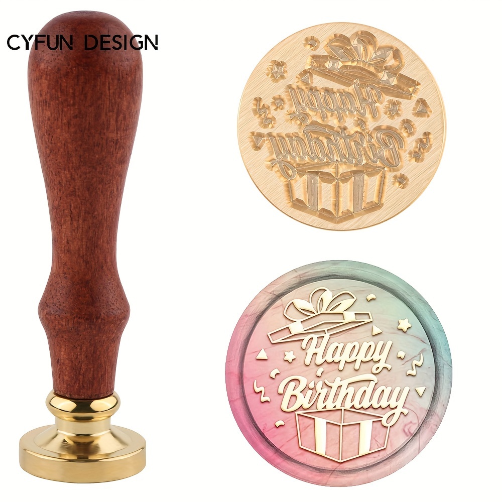 

Design Wax Seal Stamp Happy Birthday Gift Box Pattern Wax Sealing Stamp Brass Head Stamp With Wooden Handle For Envelopes Card Birthday Gifts Package Decoration