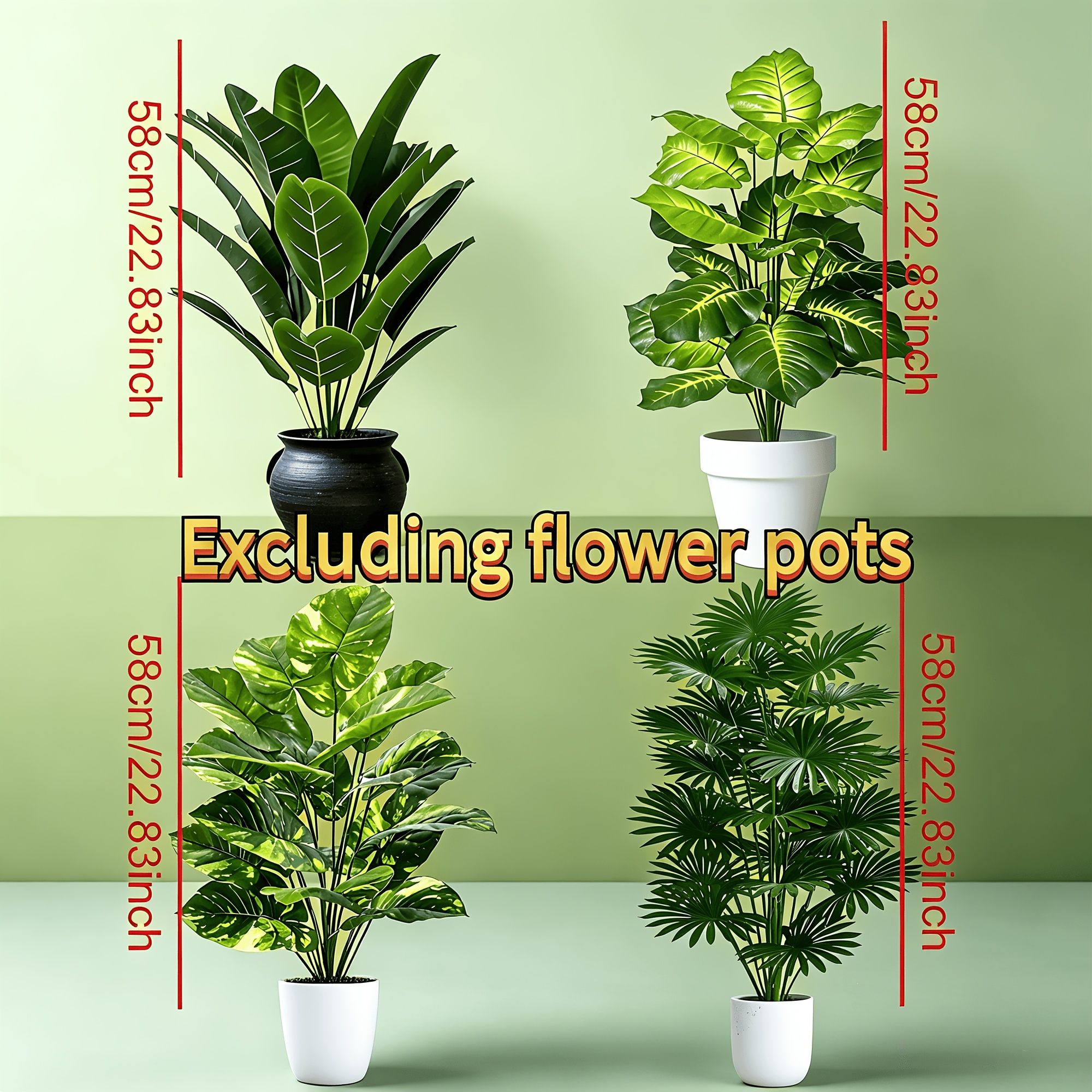 Image of 4pcs Set, Assorted Large Leaf Artificial Plants - Tree And Bird Of Paradise Palm, Maintenance-free Broadleaf Decorative Trees For Outdoor Use, Indoor/outdoor Potted Plants, Nordic Style Fake Trees For