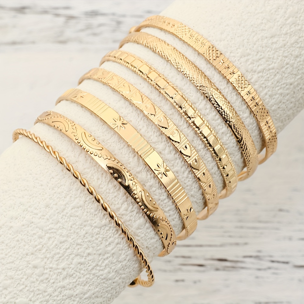 Ethnic Style Stacked Bracelet Set with Carved Patterns
