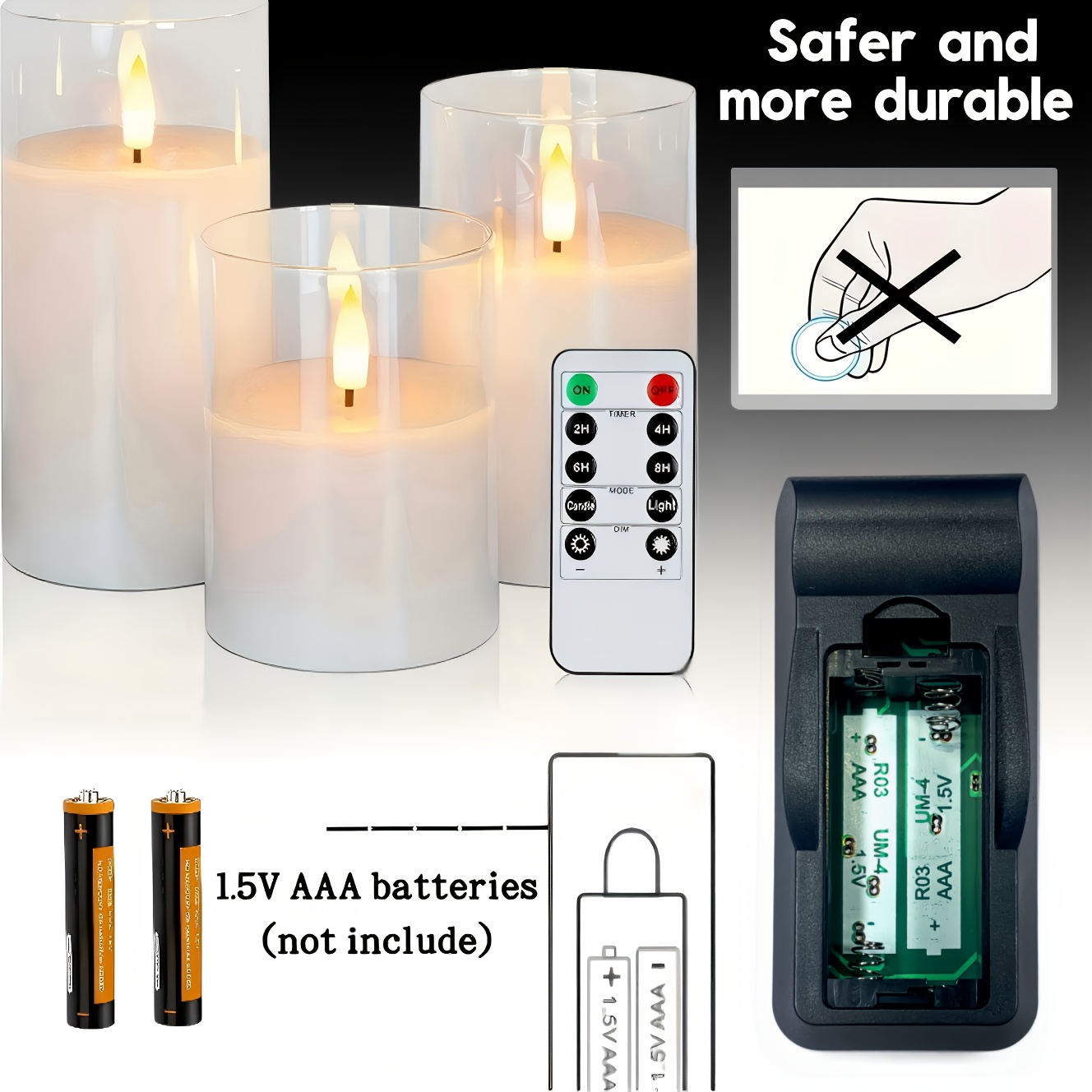 3-Pack Acryl Plastic Vlamloze LED Kaarsen | Afstandsbediening en Timer voor 2/4/6/8 Uur