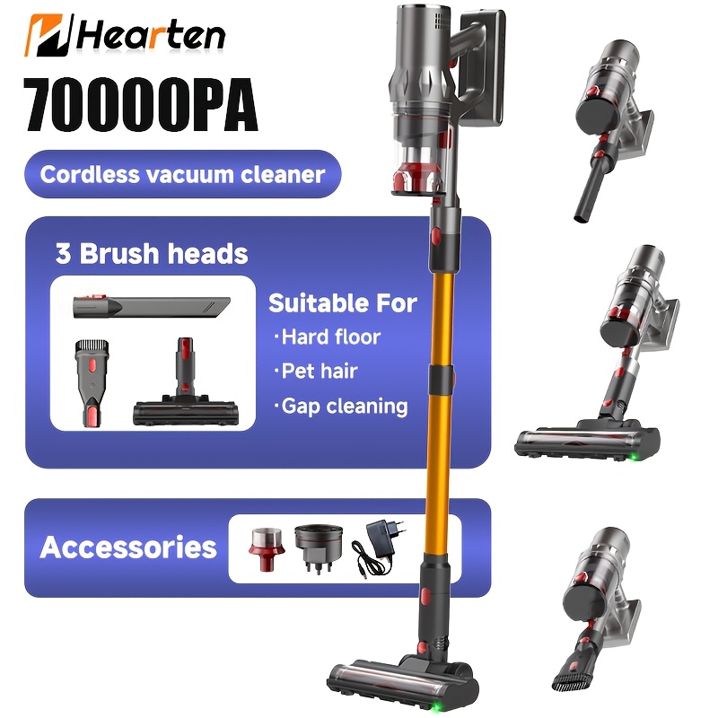 Image of 70kpa Super Suction Handheld Vacuum Cleaner With Dust Display Light, Led Display, Suitable For Cleaning Of Houses, Removing Pet Hair, Cleaning Sofa Surfaces And Cleaning Hard Floors, Purple | Golden