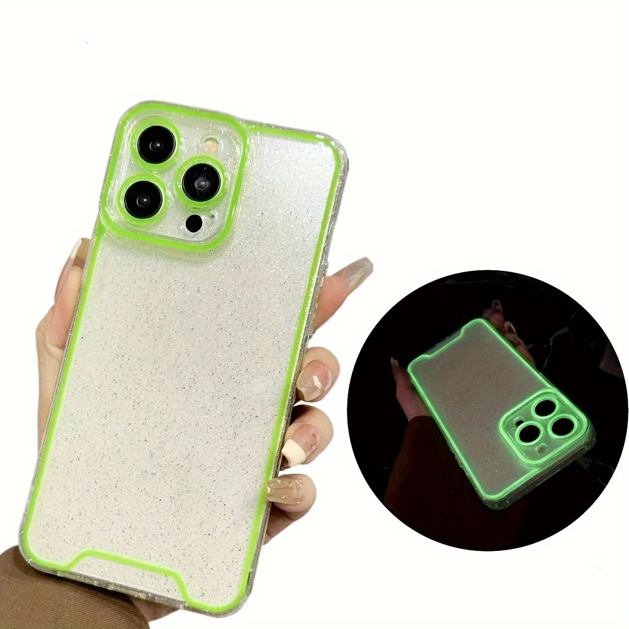 Glitter Glow In The Dark Phone Case For IPhone 15 14 13 12 11 Pro Max Plus XS Max XR X XS Clear Bling Fluorescent Soft TPU Protective Shockproof Cover For Women Girls