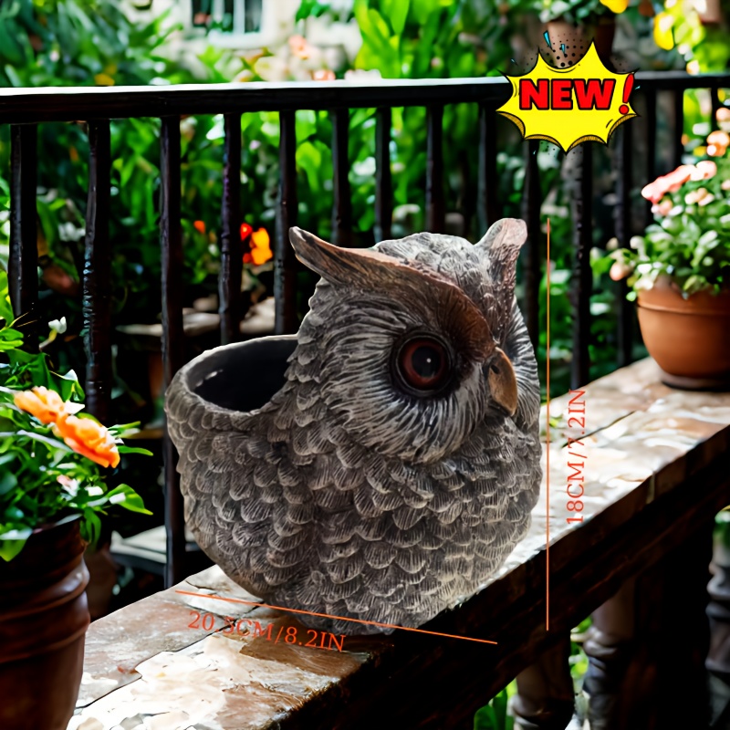 TEMU Resin Owl Planter, Succulent Green Plant Pot Ornament, Breathable Desktop Decor, Nordic Study Balcony Creative Vase, Hand-painted Owl Flowerpot, Coffee Shop Micro Landscape Decoration