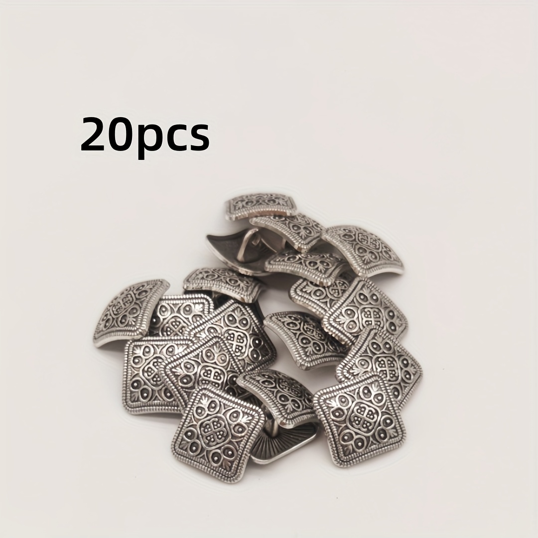TEMU /50/100 piezas Botón Cuadrado Retro para Abrigo, Diseño Floral Tallado, Botón de Aleación de , Metal 13Mm * 13Mm