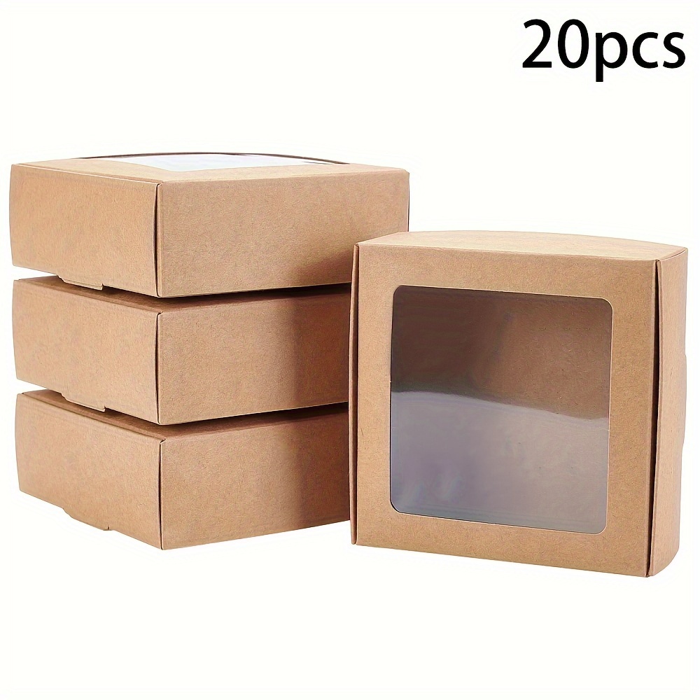 

20-pack Square Paper Gift Boxes With Clear Pvc Window For Jewelry Display & Packaging - Ideal For Party Favors, Wedding & Shower Gifts - 9.5x9.5x3.5cm