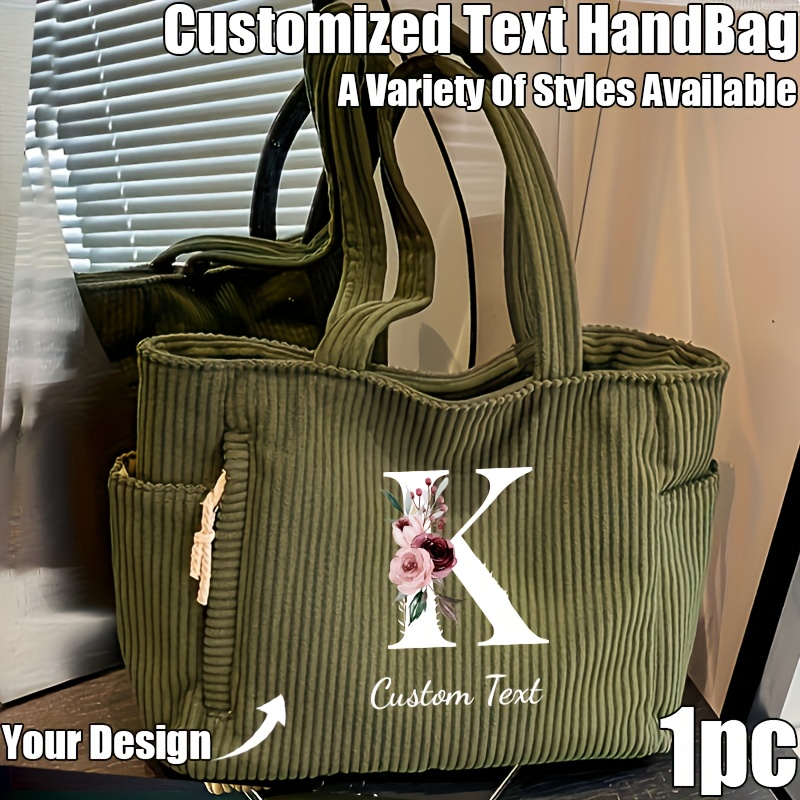 TEMU 1pc Personalized Shoulder Bag - Fashion Handbag, Initial Design, Floral Letter Elements, Spacious, Lightweight, Multipurpose, Multiple Styles,