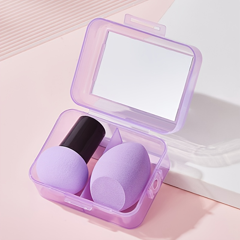 

2pcs With Makeup Mirror Makeup Egg, Mushroom Head Makeup Sponge Pen With Handle Foundation Mixer, Dry And Puff, Portable Storage Box