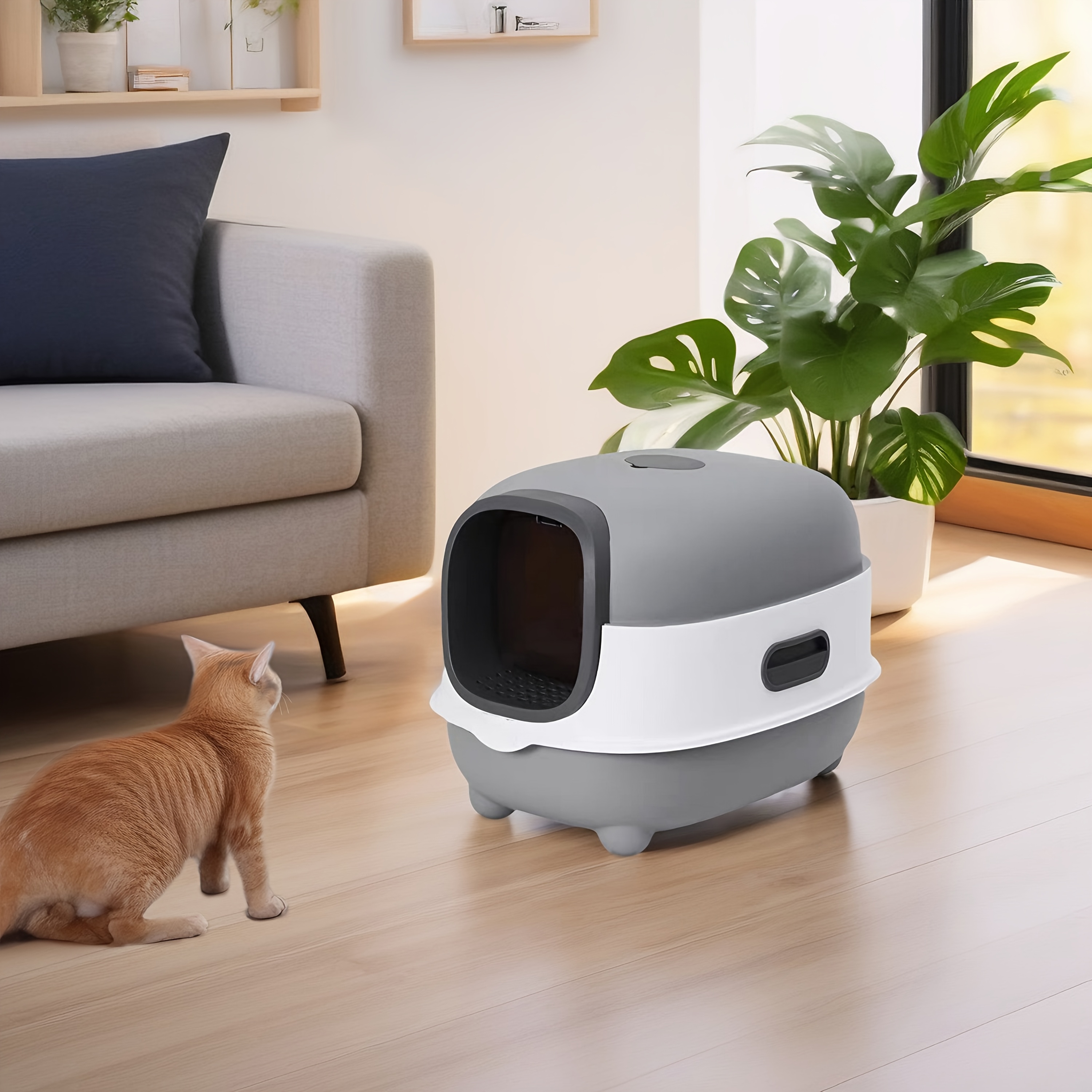 Litieră spațioasă pentru pisici, concepută pentru a preveni stropirea, complet acoperită, anti-miros, potrivită atât pentru pisici mari, cât și pentru pisici mici, cu o capacitate de 15Kg