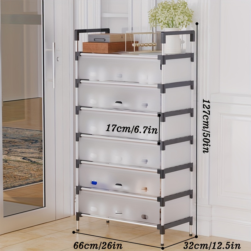 6 7 tier metal shoe rack with dust cover space saving design easy assembly fits 18 21 pairs multi functional storage for entryway closet bedroom garage stand up shelving unit dustproof enclosed storage rack   0
