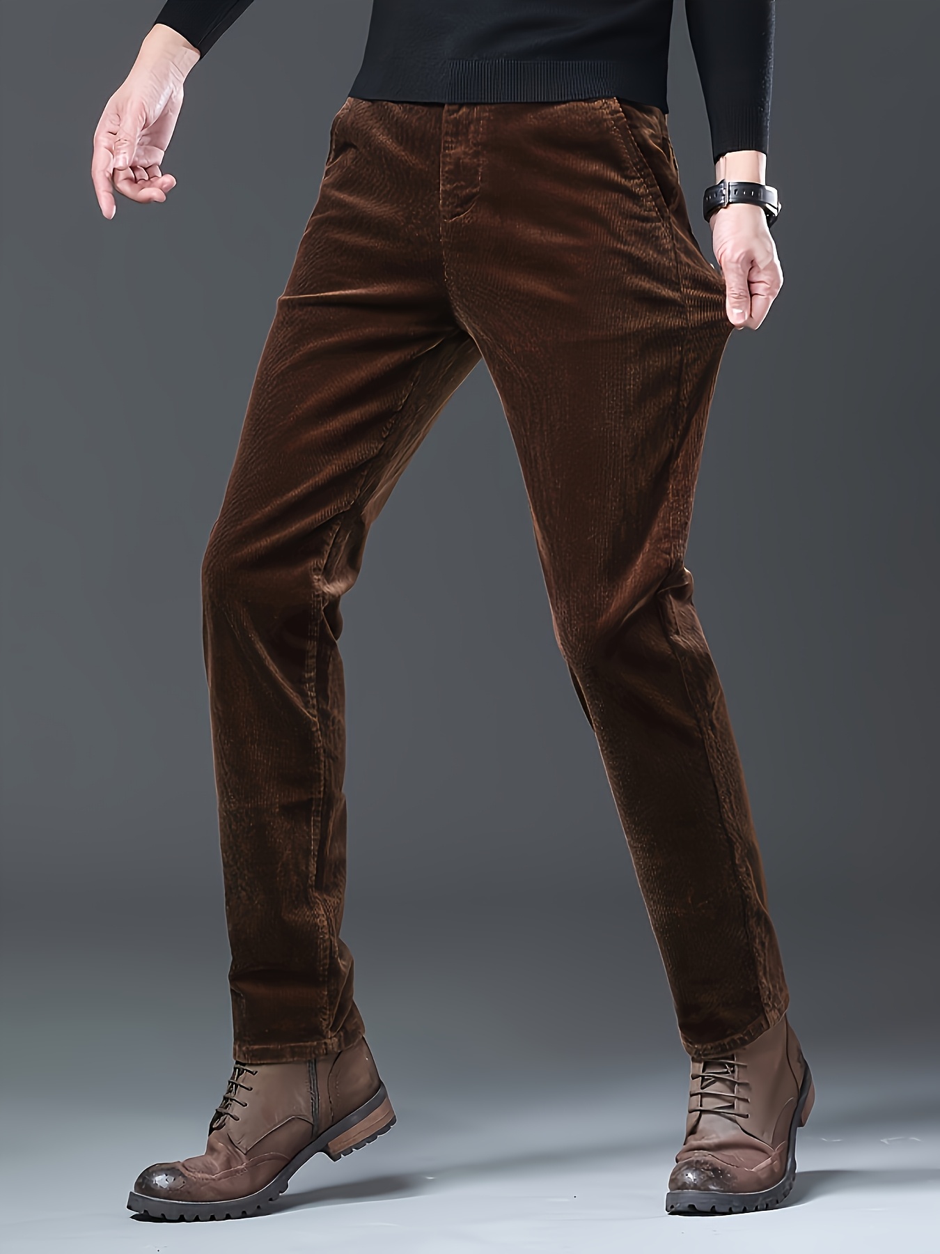 men's high waist corduroy pants fit stretchy business Temu Germany