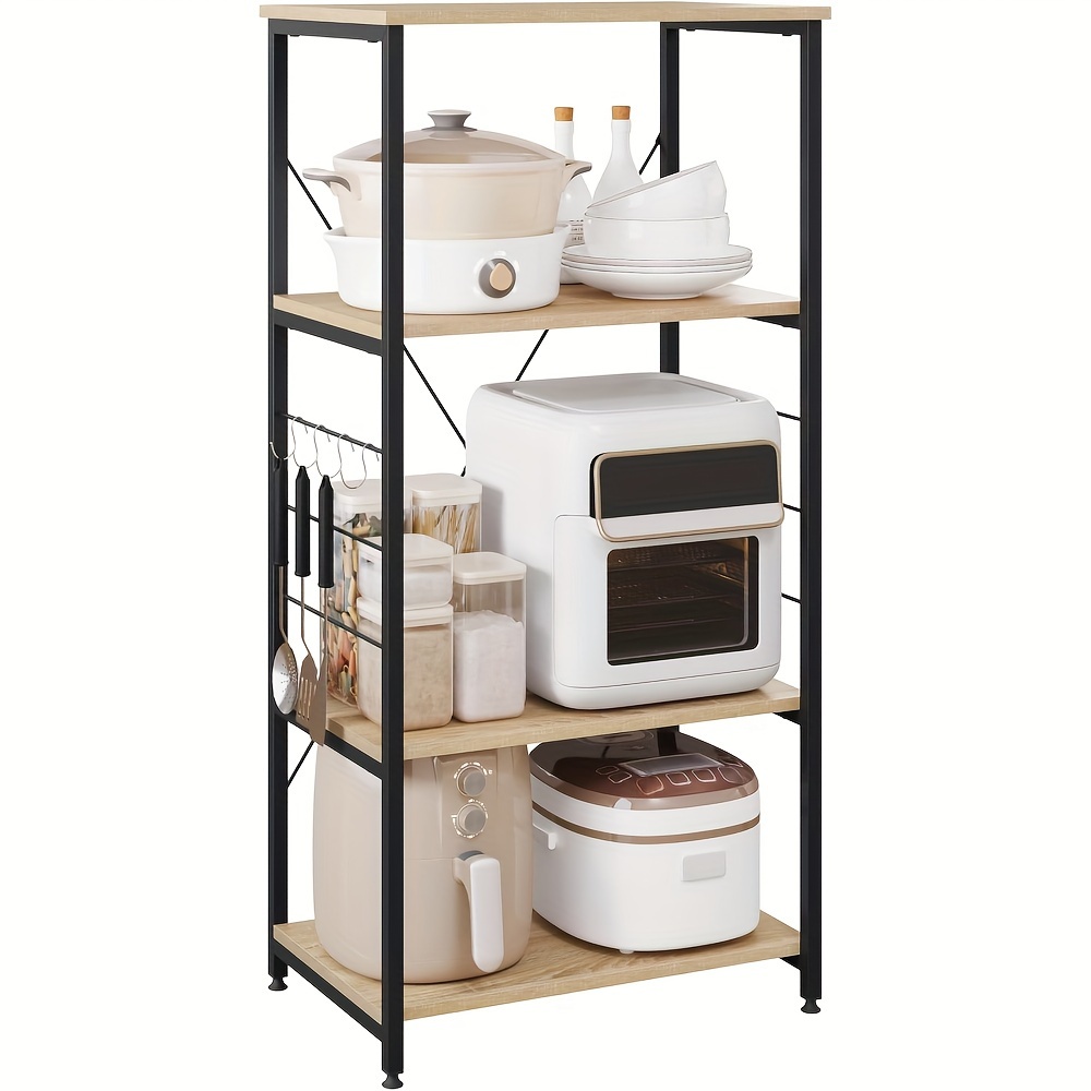 Image of 1pc Kitchen Shelf, Standing Shelf, Microwave Holder, Baker's Shelf, Metal Shelf Made Of , With 4 Shelves, . 60 X 40 X 124cm, Standing Shelf