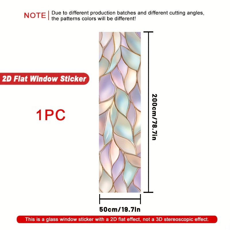 TEMU 2d Flat, 1pc 2d Flat Window Sticker, Pastel Leaf Pattern With Golden Outline Static Glass Film, 50Ã200cm, Residue-free, No Adhesive Needed,
