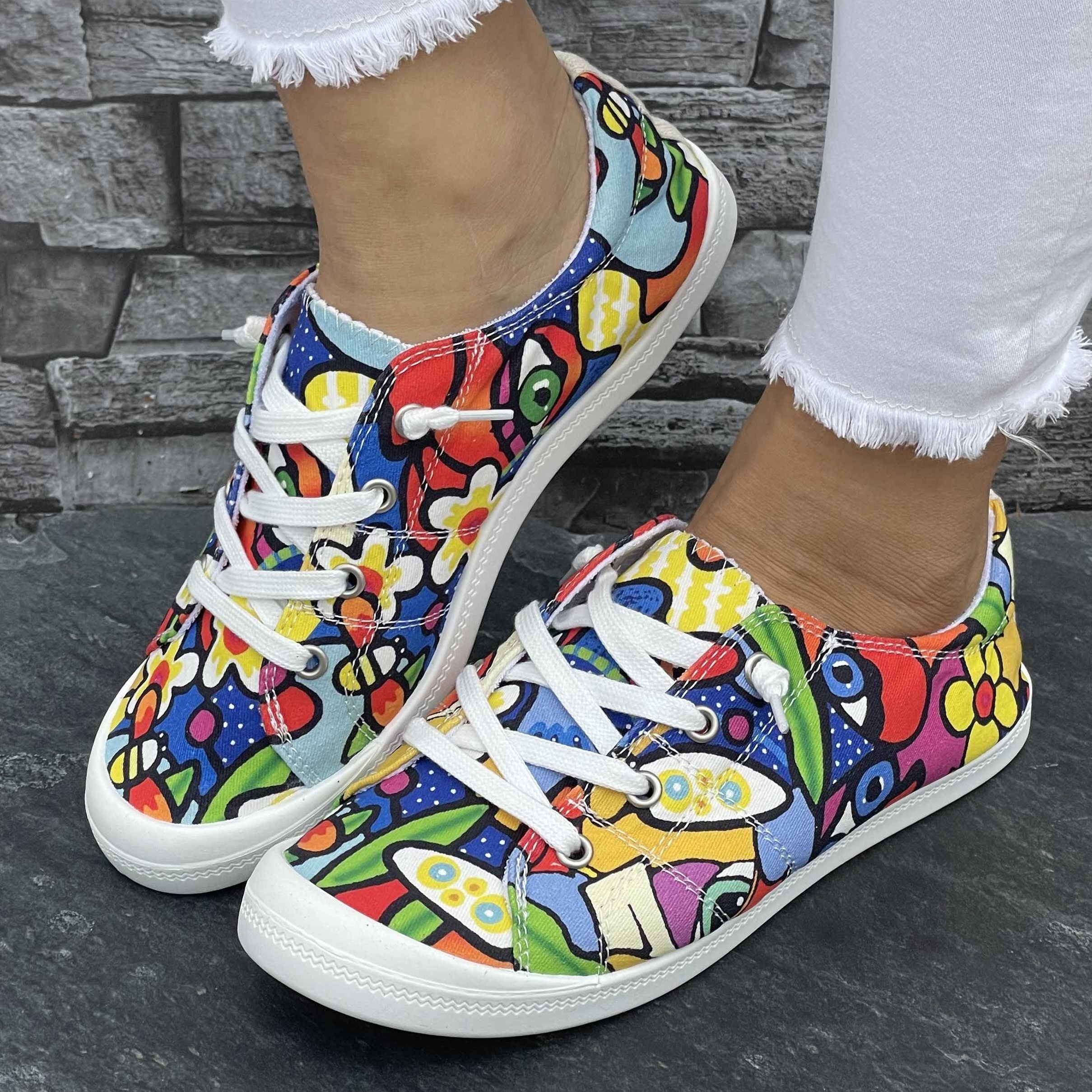 

Colorful Floral Women's Shoes, Fashionable Casual Sports Shoes, Slip-on Walking Shoes