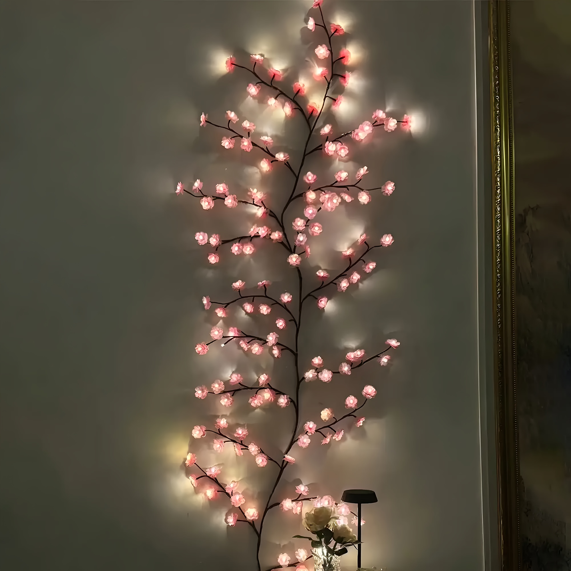 

New Led Tree And Rattan Lights Bendable Modeling With Flowers Room Decorative Lights Bedroom Arrangement-1pc