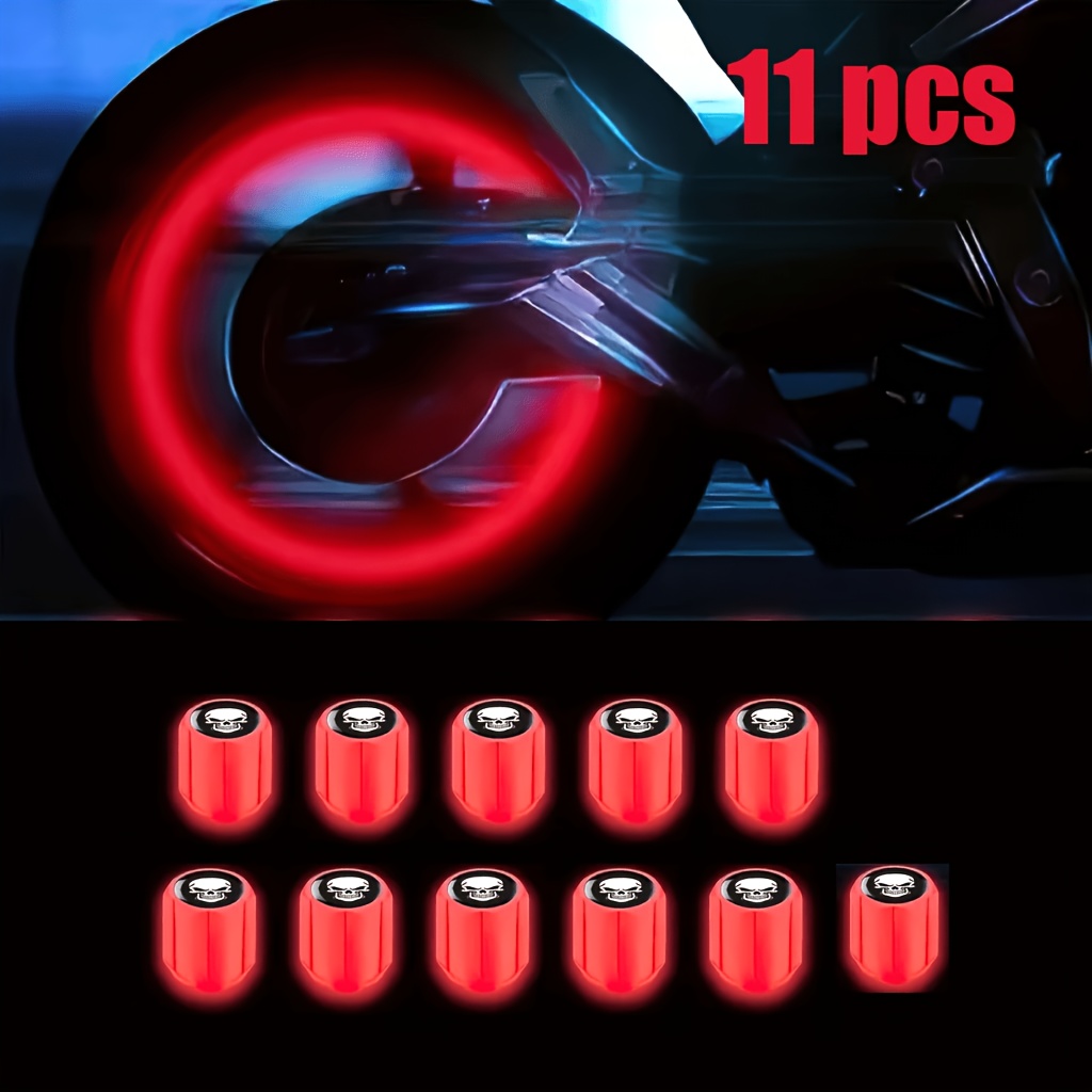 TEMU New Fluorescent White Tire Valve 11-pack, Red Blue Green Yellow Optional Luminous Wheel Valve Caps For Cars Motorcycles, Trucks, Bicycles,