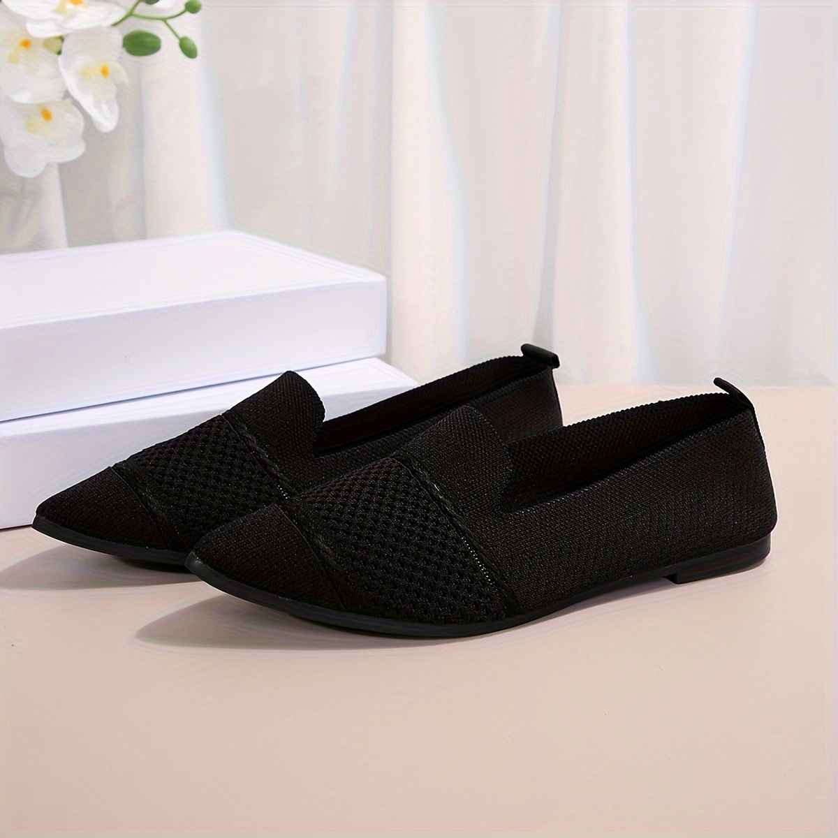 Elegant Ballet Flat Shoes For Women, Slip-On Breathable Soft Sole Daily Knitted Ballets, Point Toe Daily Wear