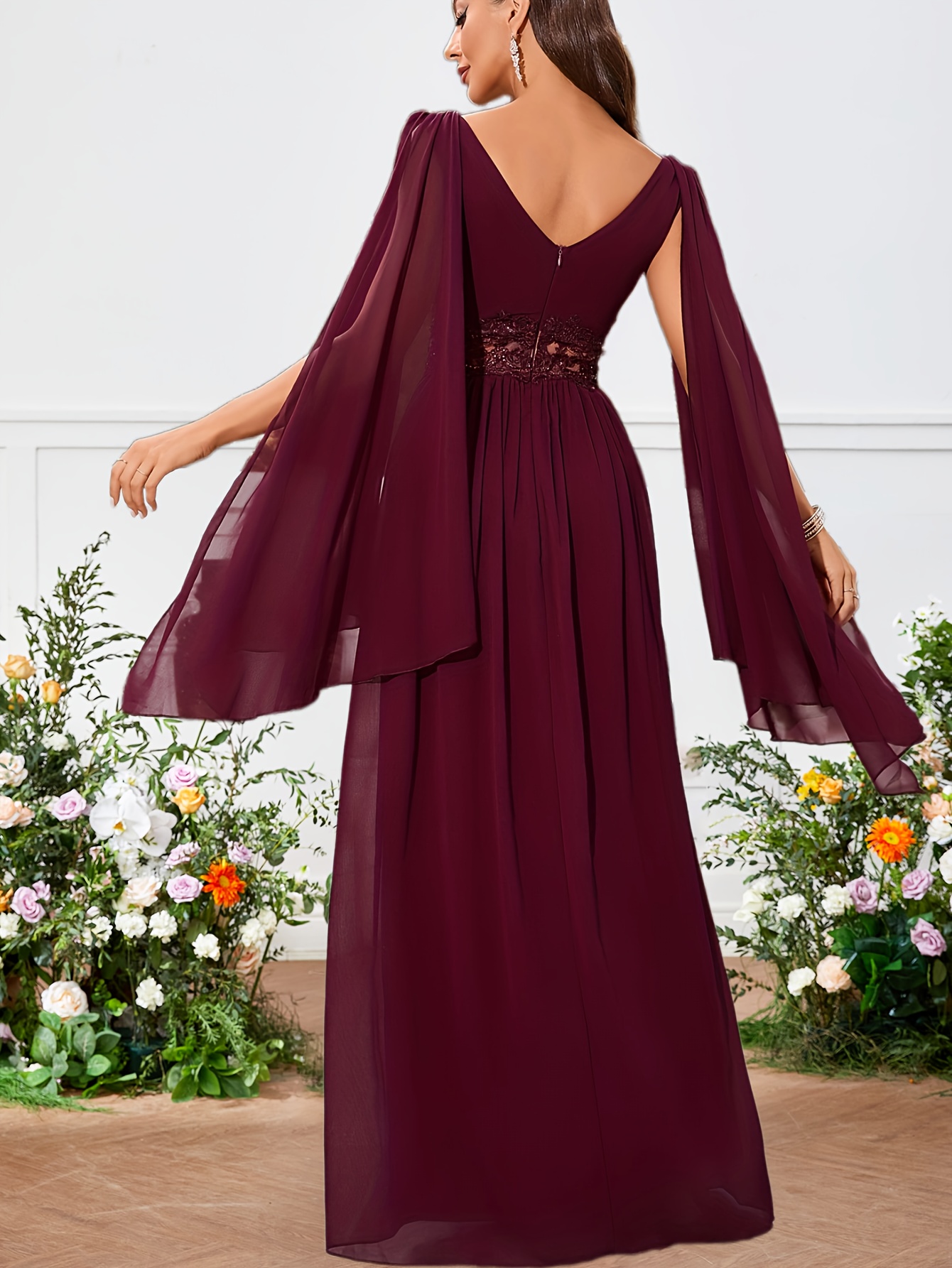 elegant directional front back v neck split flutter sleeve - Temu
