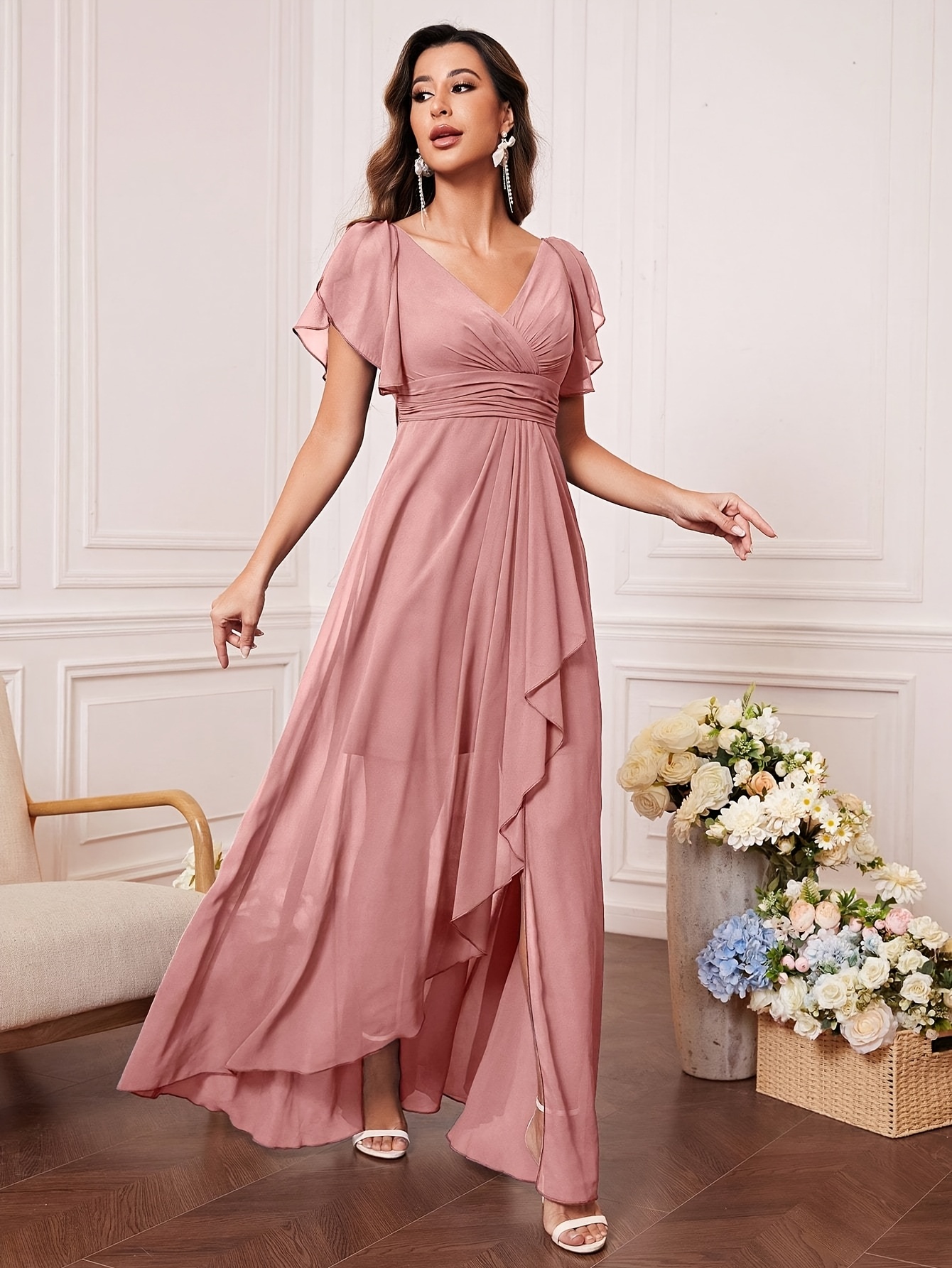 long taffeta bridesmaid dresses High-Low Side-Slit Wedding-Guest Dress Black / 00 chiffonblushpink Amazon.com: Dessiny Long Flutter line Style Fabric Color::#6-Old Lavender