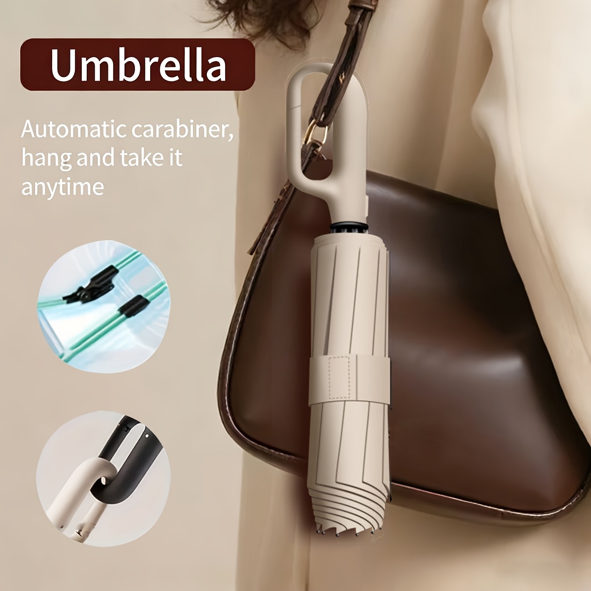 TEMU Fully Automatic -bone Folding Umbrella, Ring Handle For Easy Hanging, Effective Windproof Large Umbrella, Suitable For Men And Women, One-button