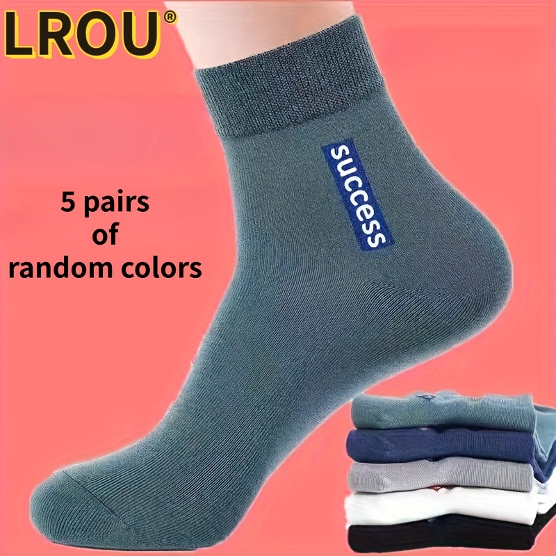TEMU 5-pair Lrou Anti-odor Breathable Suitable For Business & Casual Wear, Odor Technology, Sweat-absorbing Spring/summer Socks With Random Color