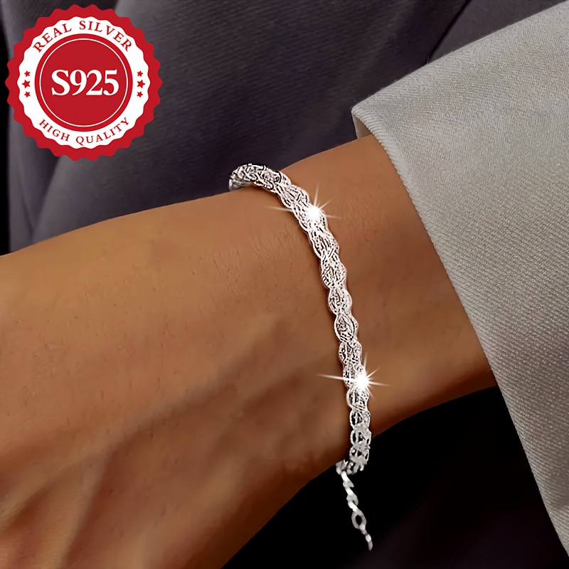 

925 Sterling Silver Sparkling Phoenix Tail Bracelet Party Holiday Gift Hypoallergenic Hand Jewelry Gift