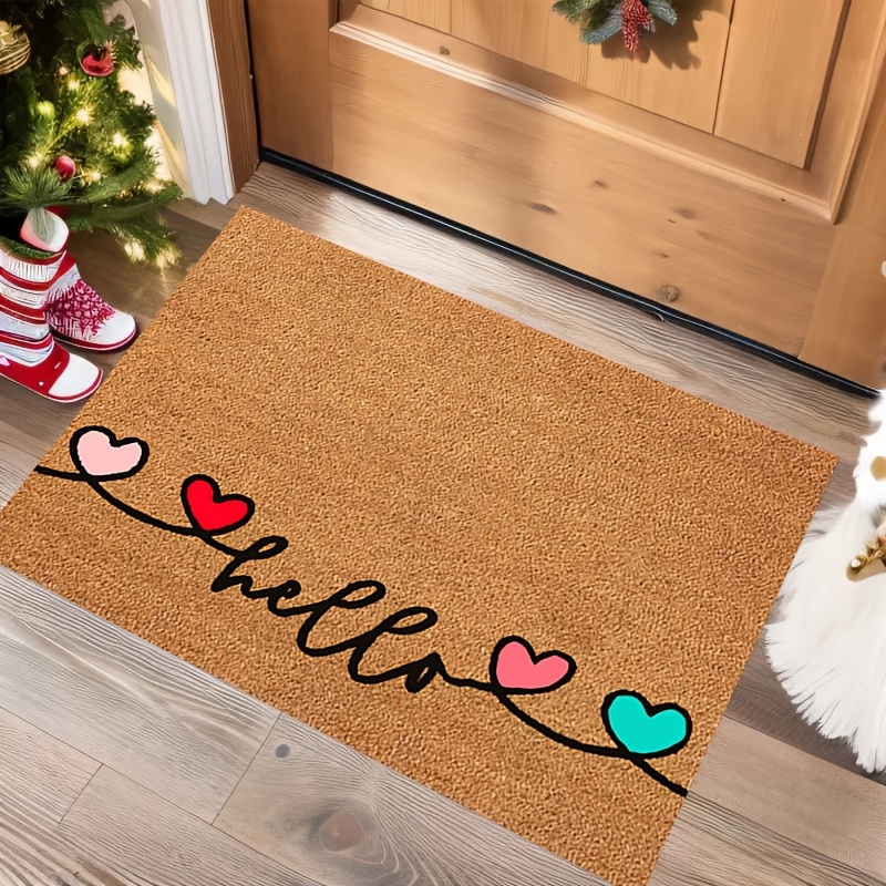 

1pc Valentine's Day Front Porch Welcome Doormat, Polyester Non-slip Washable Mat, Stain Resistant Indoor/outdoor Rug, Hand Washable Decor, , Machine Made Rectangle Mat