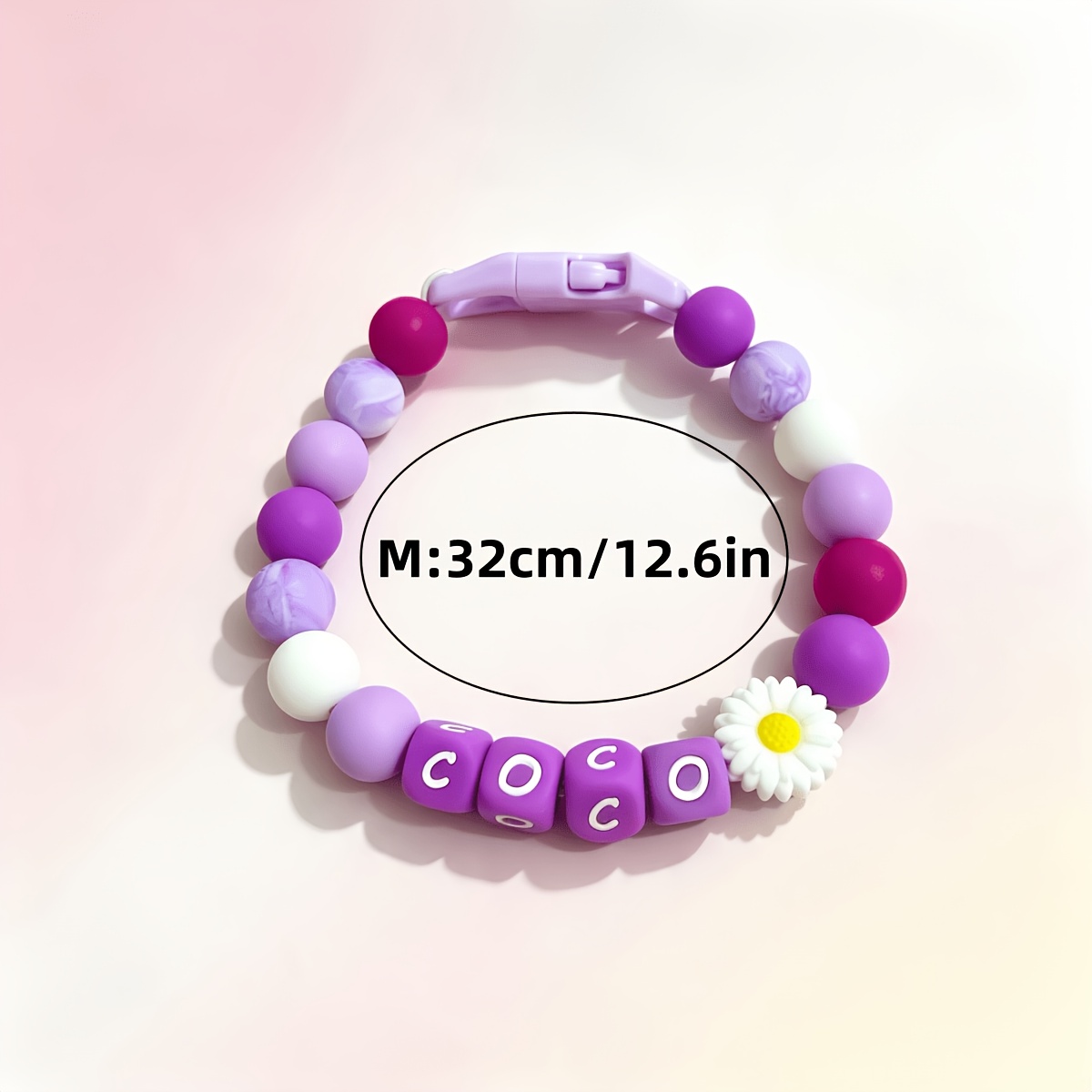 TEMU 1pc Purple Pet Collar, Customizable With Kitten/puppy Name, To 8 English Letters, 3 Sizes , Purple Beaded Design, For Your Pet