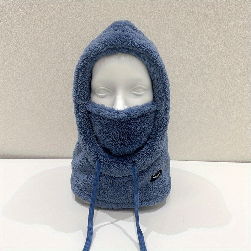 Women's Plush Winter Mask Hat & Scarf - One-Piece Face Cover with Adjustable Drawstring, Elastic Face for Skiing, Cycling, Outdoor Sports - Lightweight Warm Beige/White Hooded Neck Warmer (Hand Wash Only)