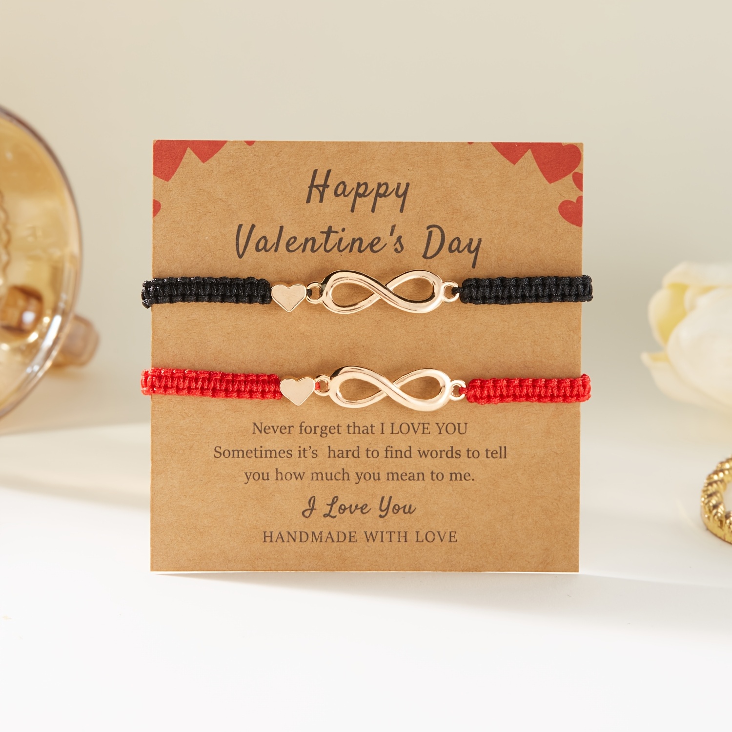 2pc Infinity Symbol Couples Bracelets Set with Heart Charm