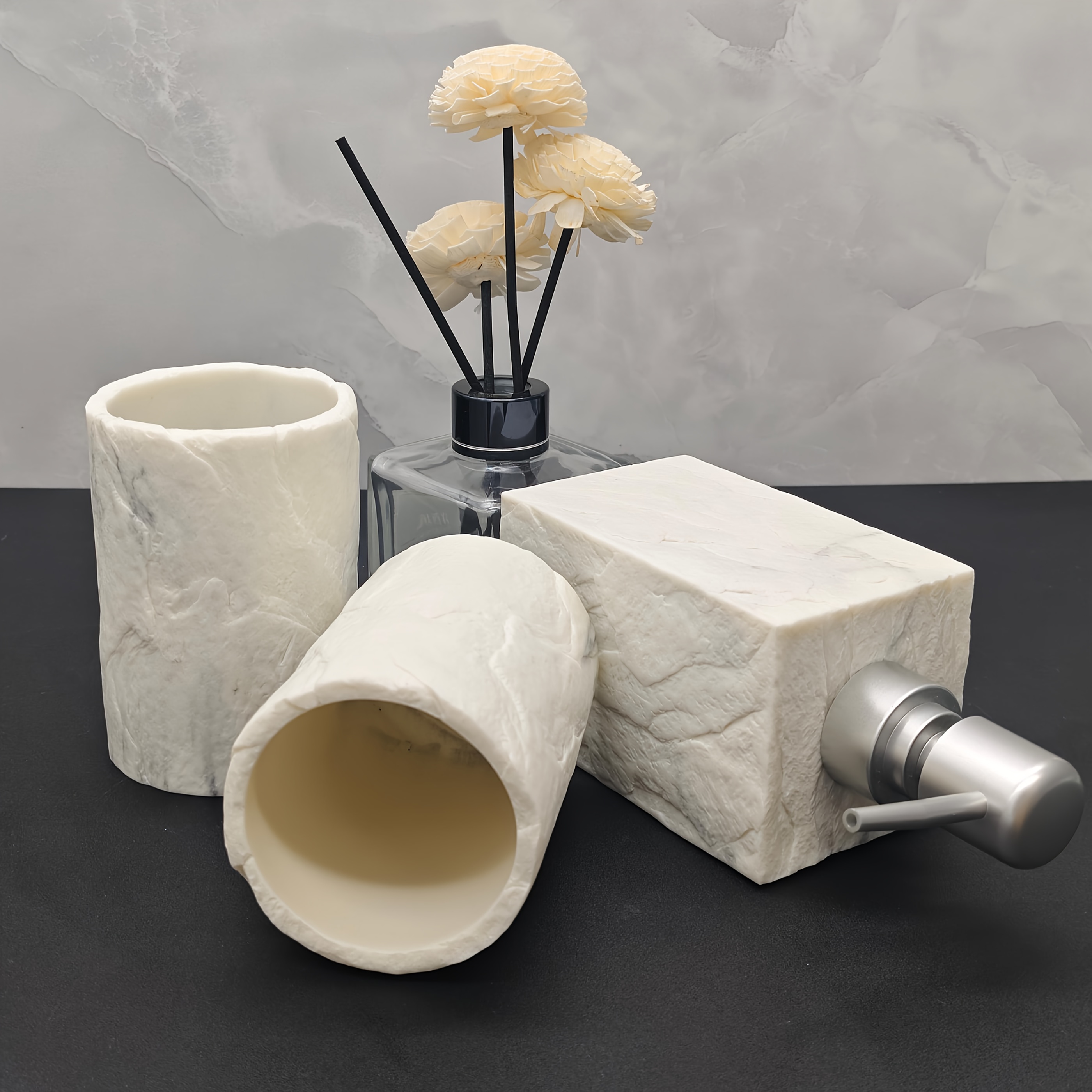 3pcs Bathroom Additions Set, Including 2 Bathroom Mouthwash Cups And 1 Soap Dispenser Bottle, Suitable for Hotel And Small Family Bathroom Kitchens
