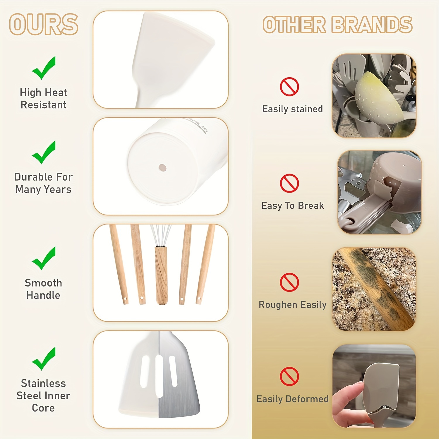 Food-Grade Silicone Cooking Tool Set With Wooden Handles And Stands, BPA-Free Non-Stick Cookware Gadgets For Baking, Stirring And Serving