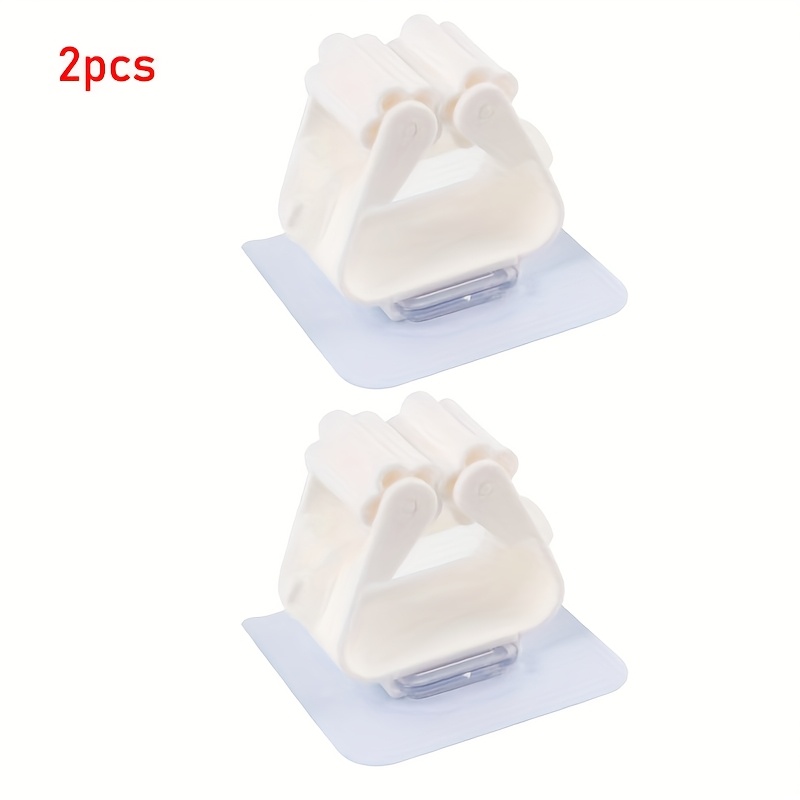 TEMU 1/2/4pcs Wall Mounted Plastic Hanging Mop Storage Rack Punch-free Clip Hook Space Saving For Broom And Mop Storage, Utility Racks