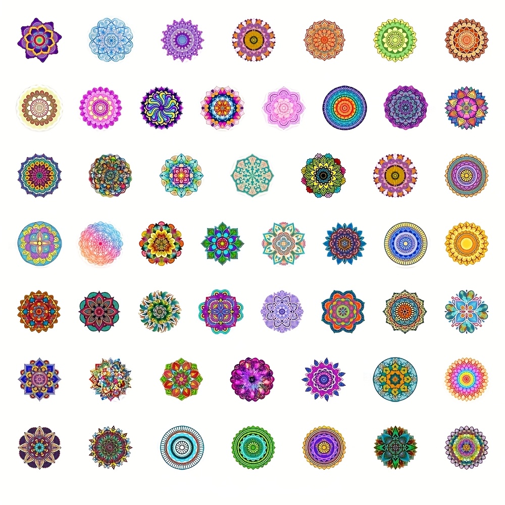 50 Mandala Doodle Stickers For Decorating Phones, Computers, Water Bottles, And Notebooks, For Planners