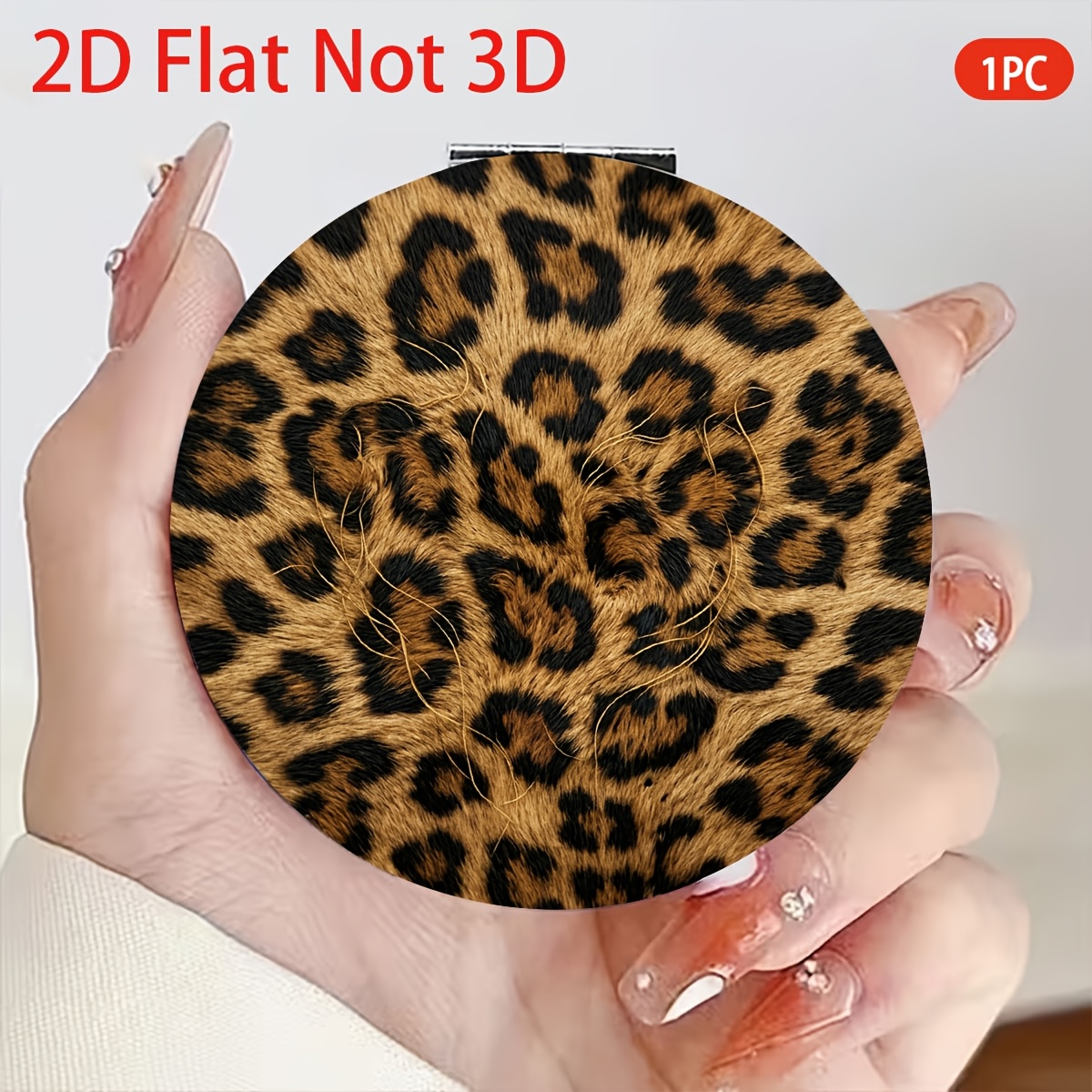 TEMU 1pc 1pcs Portable Mirror Suitable For Travel & Makeup - Double-sided Round Leopard Print Mirror With Polished, Compact For,, Gym - Reusable Gift