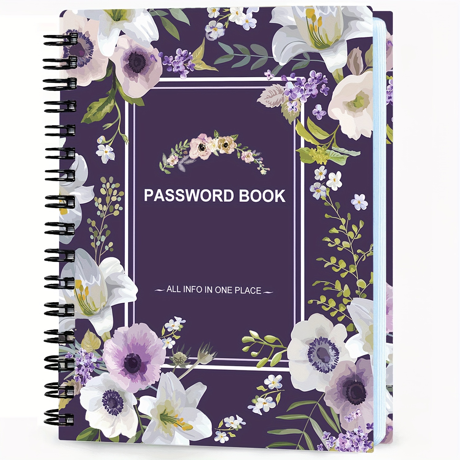 Floral Hardcover Organizer With Self- Pages, Internet Address & Notebook - Secure Address & Contact Book, 112 Pages